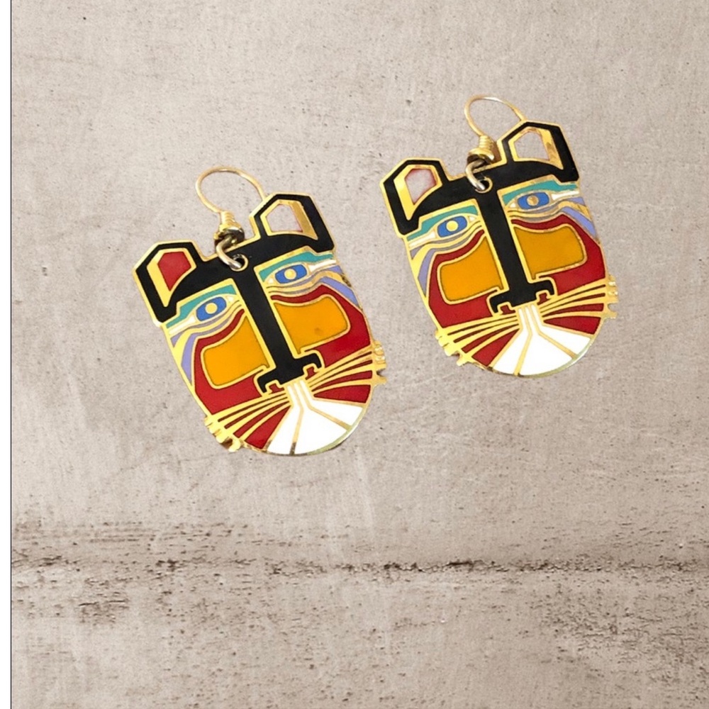 Vintage Eddie Bauer Enameled Gold Tone Tiger Earrings